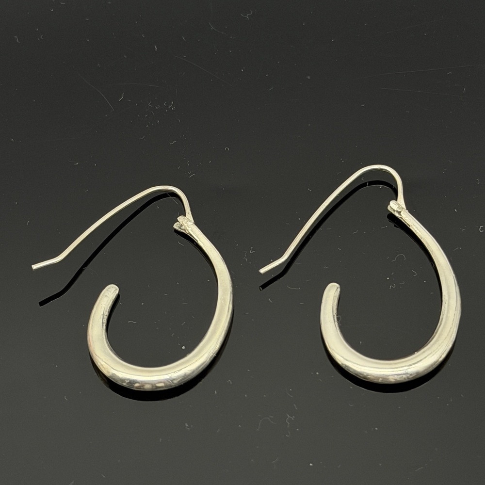 Vintage Sterling Silver Swirl Oval J Hoop Puffy Earrings Modernist 1.5"